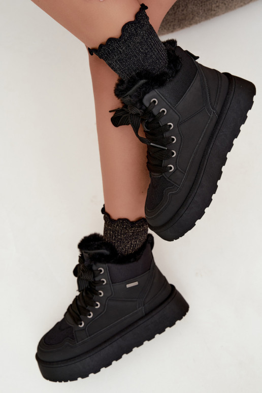 Botas de nieve negras para mujer con cordones y piel Big Star UU274167