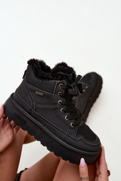 Botas de nieve negras para mujer con cordones y piel Big Star UU274167