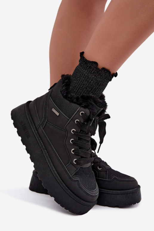 Botas de nieve negras para mujer con cordones y piel Big Star UU274167