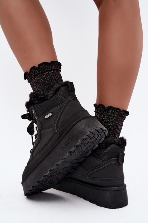 Botas de nieve negras para mujer con cordones y piel Big Star UU274167