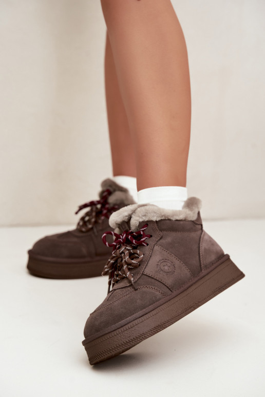 Botas de nieve para mujer de ante sintético con cordones Big Star UU274313 color marrón