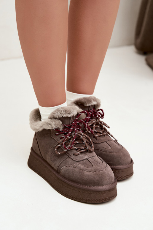 Botas de nieve para mujer de ante sintético con cordones Big Star UU274313 color marrón