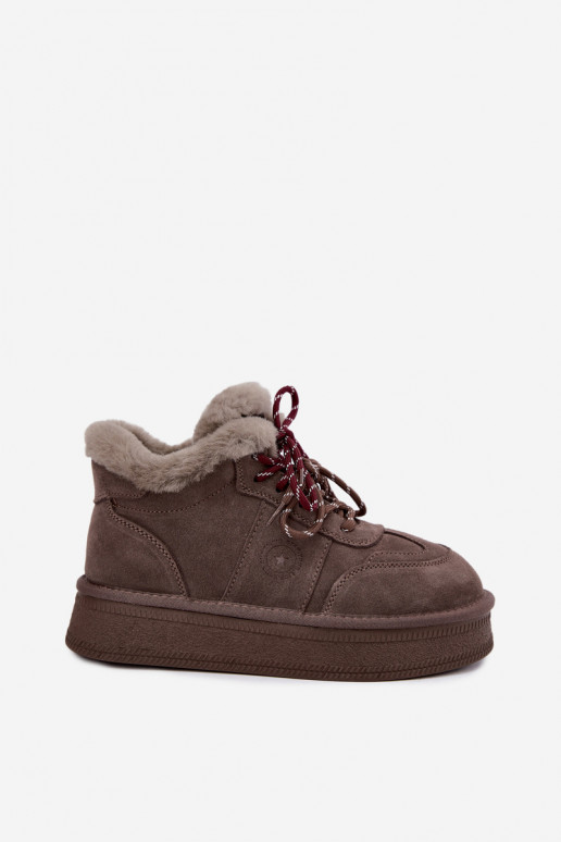 Botas de nieve para mujer de ante sintético con cordones Big Star UU274313 color marrón
