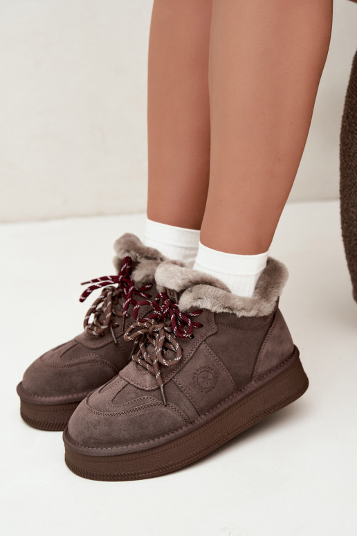 Botas de nieve para mujer de ante sintético con cordones Big Star UU274313 color marrón