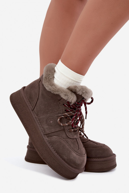 Botas de nieve para mujer de ante sintético con cordones Big Star UU274313 color marrón