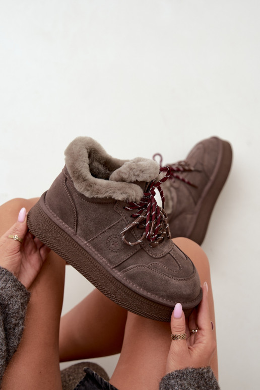 Botas de nieve para mujer de ante sintético con cordones Big Star UU274313 color marrón