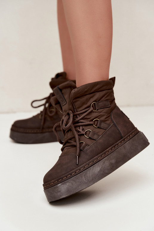 Botas de invierno con cordones y plataforma Big Star UU274191 color chocolate