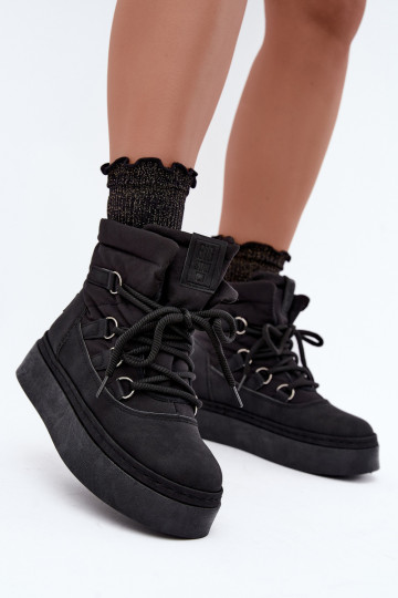 Botas de invierno con cordones y plataforma Big Star UU274189 color negro