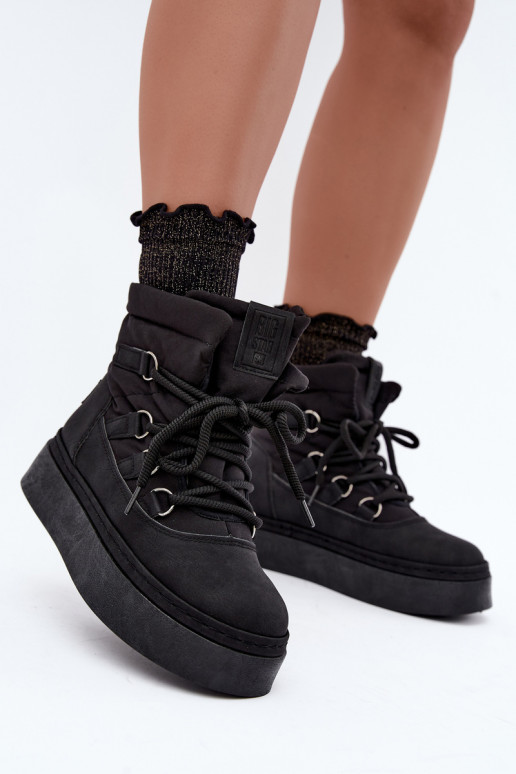 Botas de invierno con cordones y plataforma Big Star UU274189 color negro