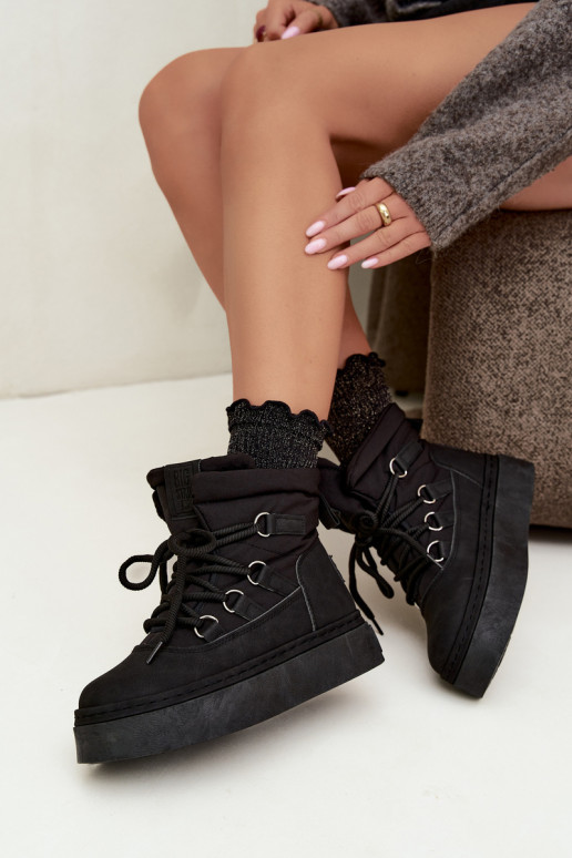 Botas de invierno con cordones y plataforma Big Star UU274189 color negro