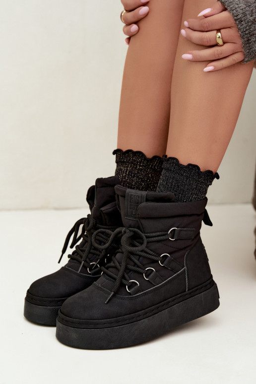 Botas de invierno con cordones y plataforma Big Star UU274189 color negro