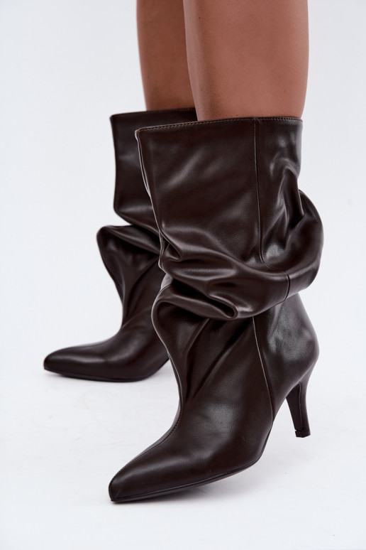Un modelo convincente Botas de mujer Typu Slouchy con tacones CzekoladoAe Gelra