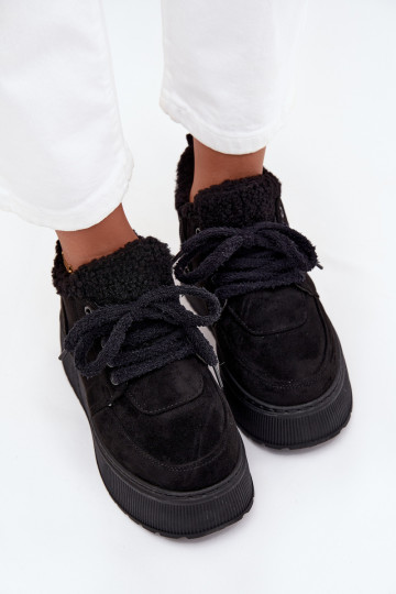 Botas de nieve para mujer en plataforma con pelo en color negro Luma