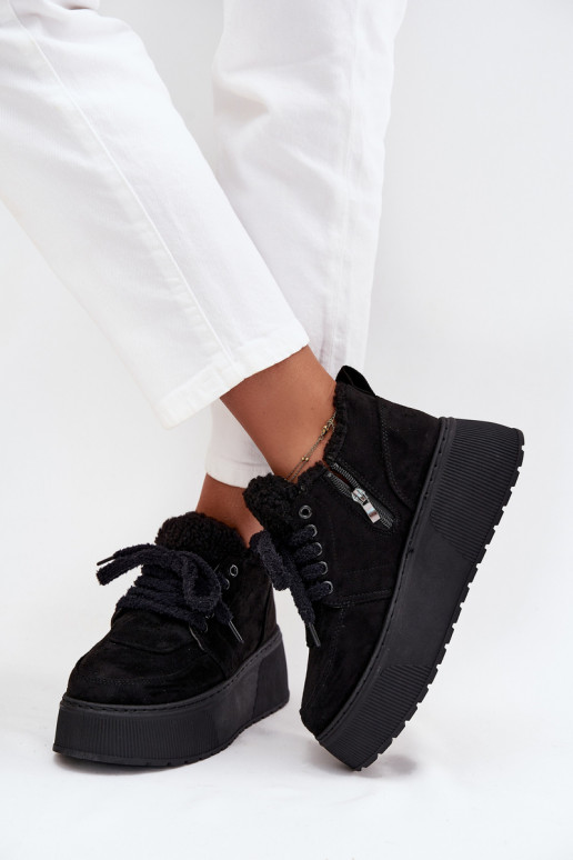 Botas de nieve para mujer en plataforma con pelo en color negro Luma