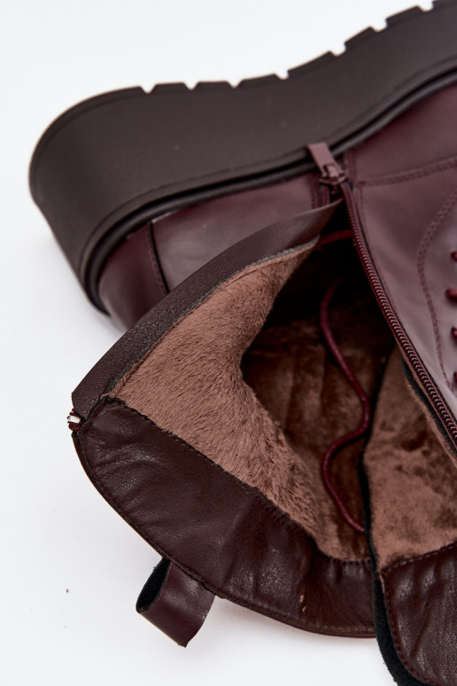 Botines de cuero para mujer con adornos forrados en burdeos Ulrika