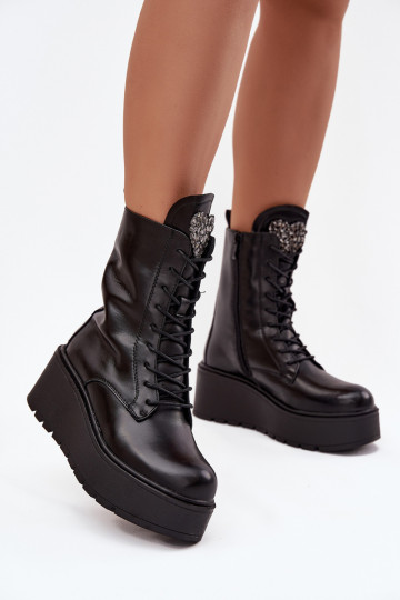 Botines de cuero para mujer con adornos forrados en negro Ulrika