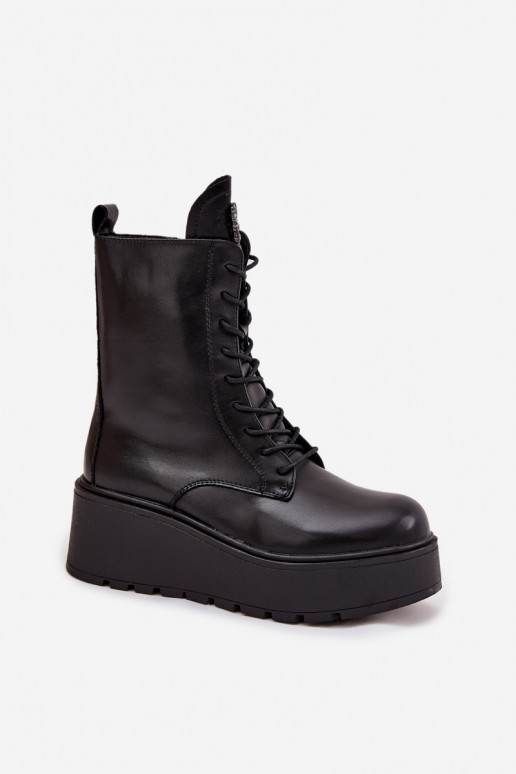 Botines de cuero para mujer con adornos forrados en negro Ulrika