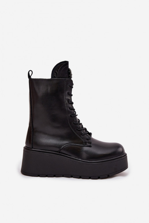 Botines de cuero para mujer con adornos forrados en negro Ulrika