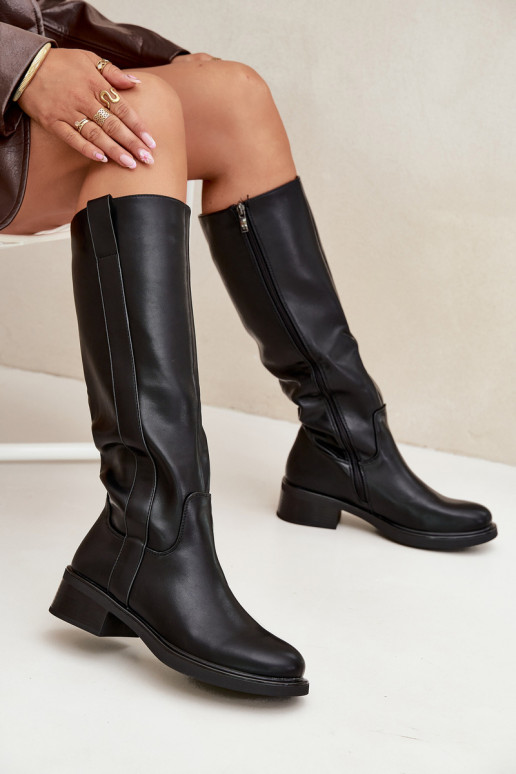 Botas altas de mujer con tacón bajo en color negro Averna