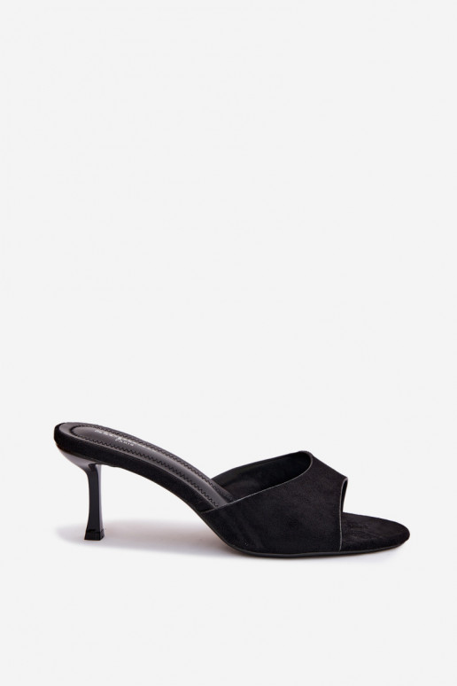 Zapatillas de ante sintético con tacones delgados en color negro Melissea