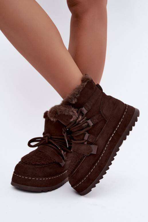 Botas de invierno con cordones y plataforma en color chocolate Coraliah