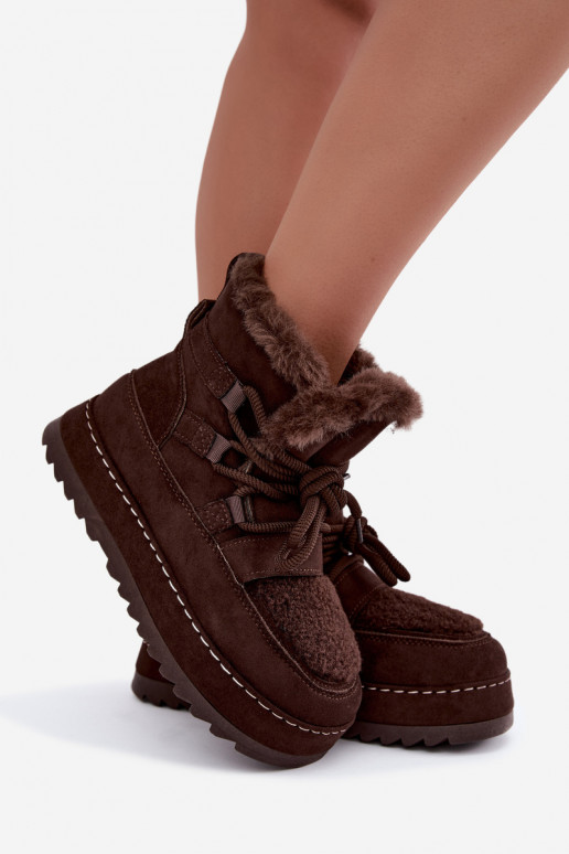 Botas de invierno con cordones y plataforma en color chocolate Coraliah