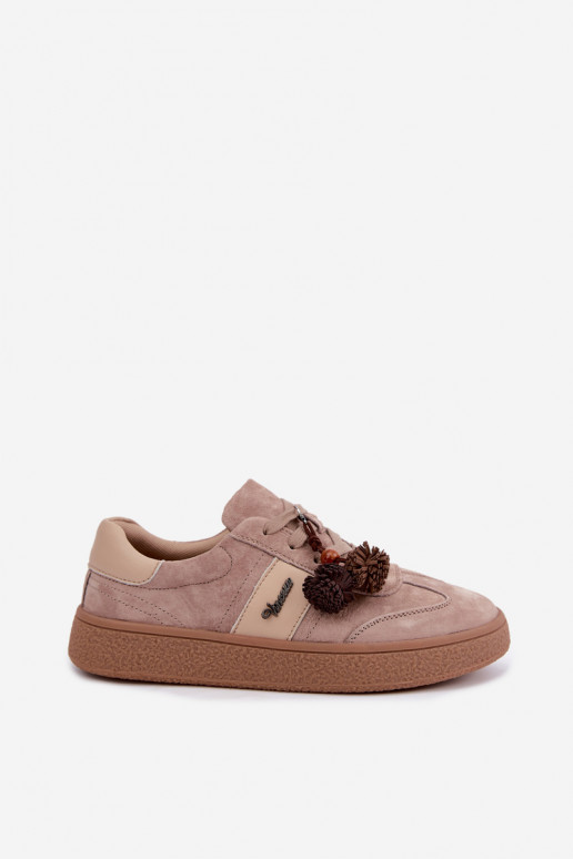 Zapatillas de ante sintético con pompones Vinceza 79682 color arena