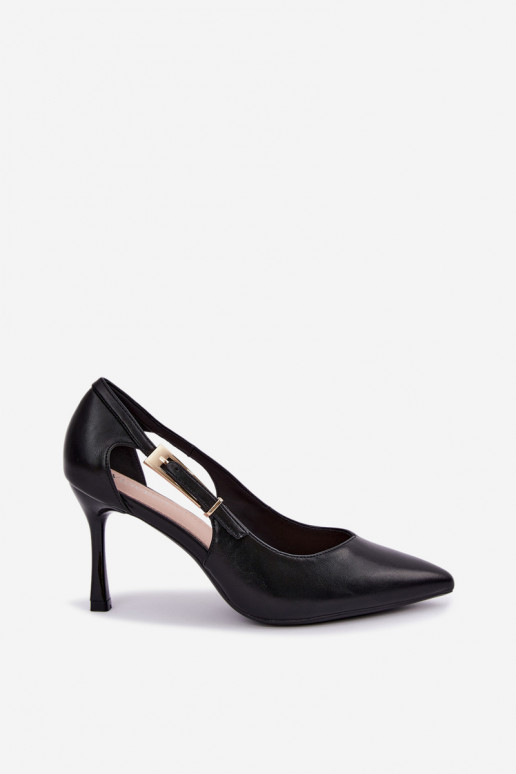 Zapatos de tacón alto con recortes y hebillas doradas Vinceza 62288 negras