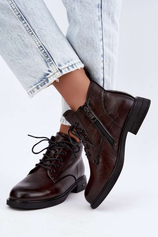 Botines cálidos para mujer con tacón bajo Vinceza 39953 chocolate