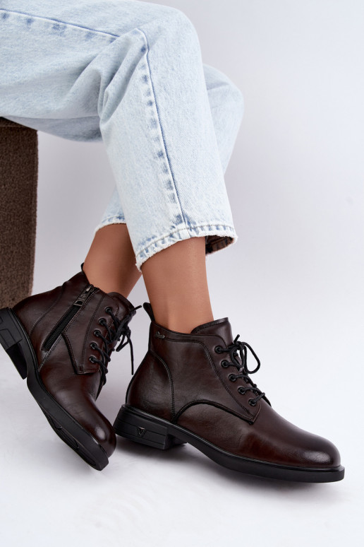 Botines cálidos para mujer con tacón bajo Vinceza 39953 chocolate