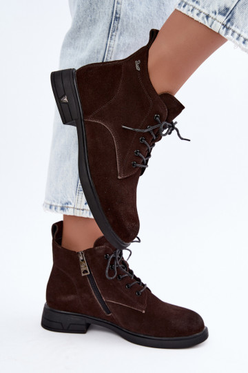 Zapatos de ante cálidos con tacón bajo Vinceza 39953 chocolate