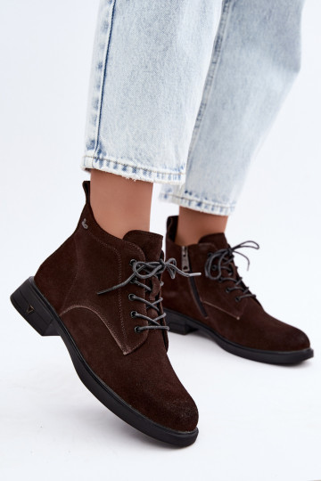 Zapatos de ante cálidos con tacón bajo Vinceza 39953 chocolate 2