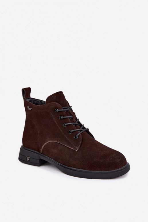 Zapatos de ante cálidos con tacón bajo Vinceza 39953 chocolate