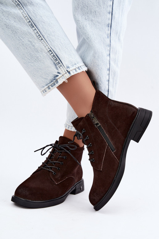 Zapatos de ante cálidos con tacón bajo Vinceza 39953 chocolate