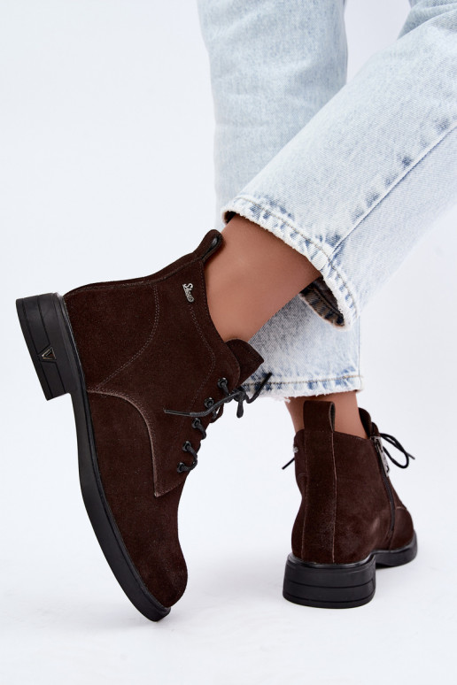 Zapatos de ante cálidos con tacón bajo Vinceza 39953 chocolate