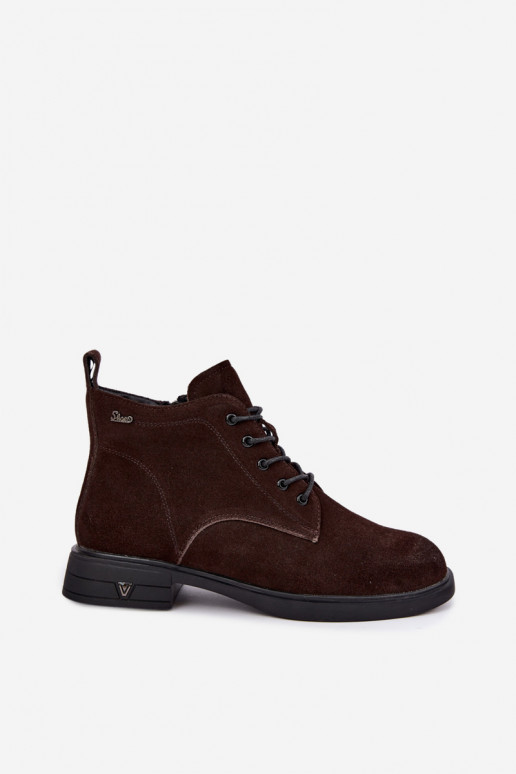 Zapatos de ante cálidos con tacón bajo Vinceza 39953 chocolate
