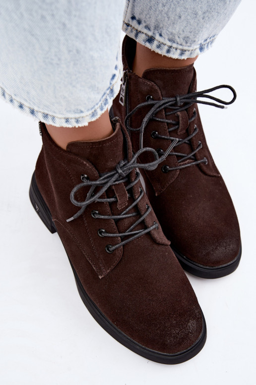 Zapatos de ante cálidos con tacón bajo Vinceza 39953 chocolate