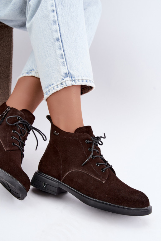 Zapatos de ante cálidos con tacón bajo Vinceza 39953 chocolate