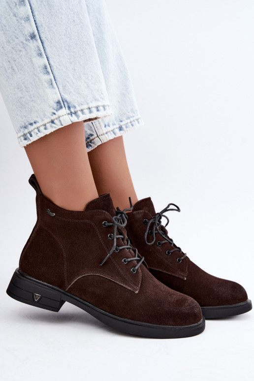 Zapatos de ante cálidos con tacón bajo Vinceza 39953 chocolate