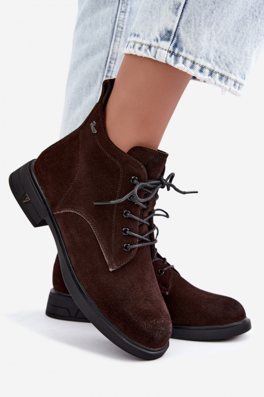 Zapatos de ante cálidos con tacón bajo Vinceza 39953 chocolate