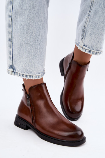 Botines cálidos de cuero natural para mujer Vinceza 133112 marrones
