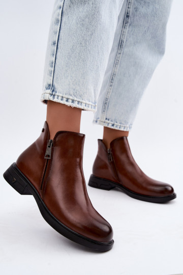 Botines cálidos de cuero natural para mujer Vinceza 133112 marrones 2