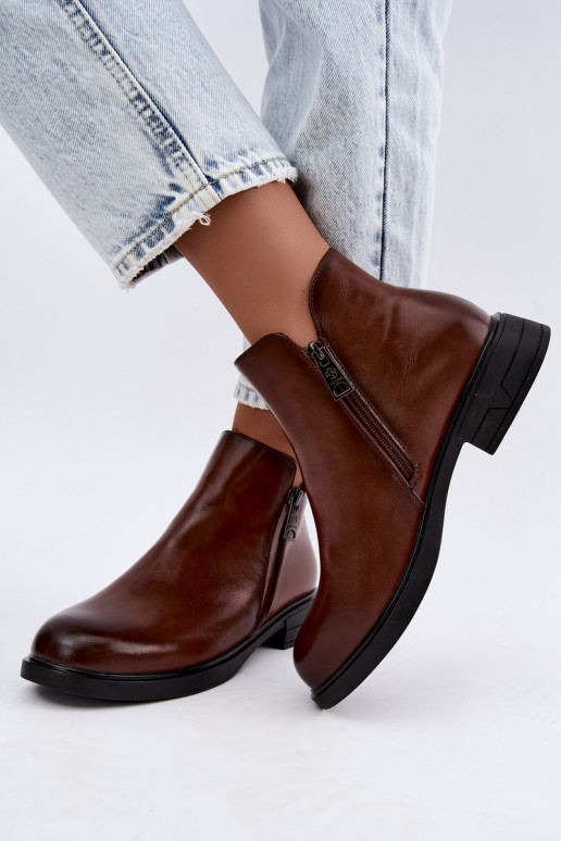 Botines cálidos de cuero natural para mujer Vinceza 133112 marrones