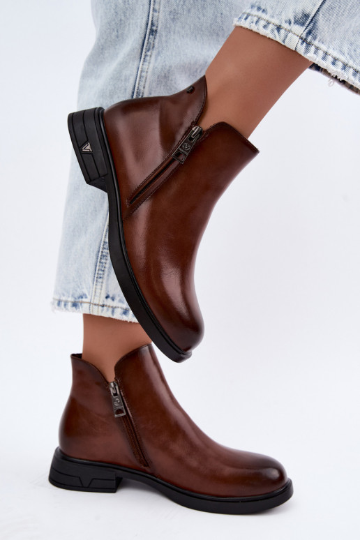 Botines cálidos de cuero natural para mujer Vinceza 133112 marrones