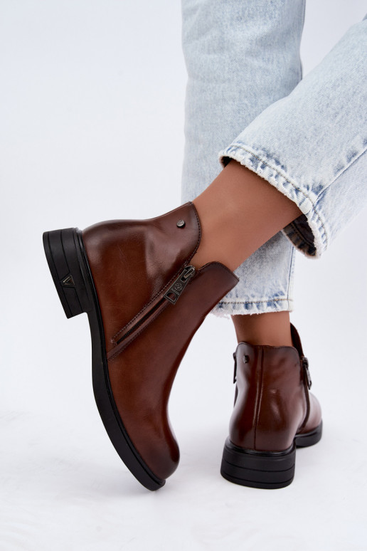 Botines cálidos de cuero natural para mujer Vinceza 133112 marrones