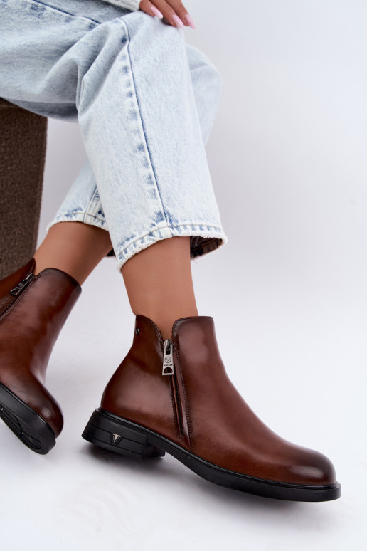 Botines cálidos de cuero natural para mujer Vinceza 133112 marrones