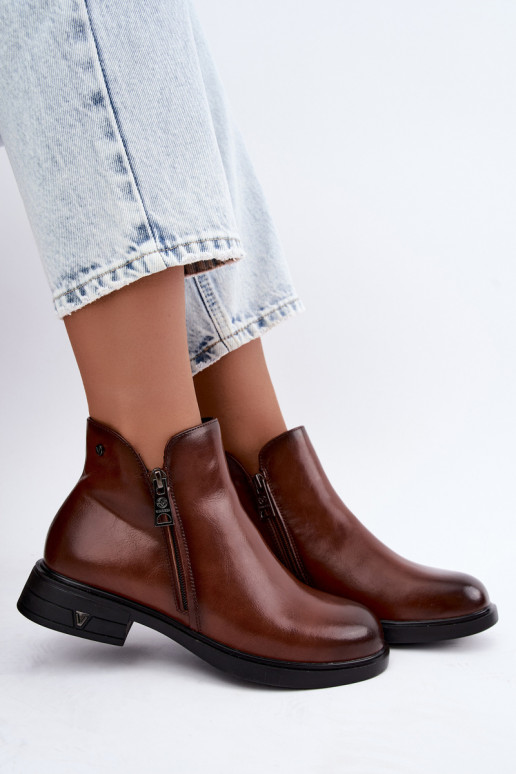 Botines cálidos de cuero natural para mujer Vinceza 133112 marrones