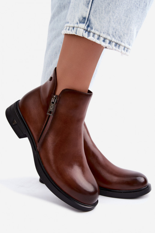 Botines cálidos de cuero natural para mujer Vinceza 133112 marrones