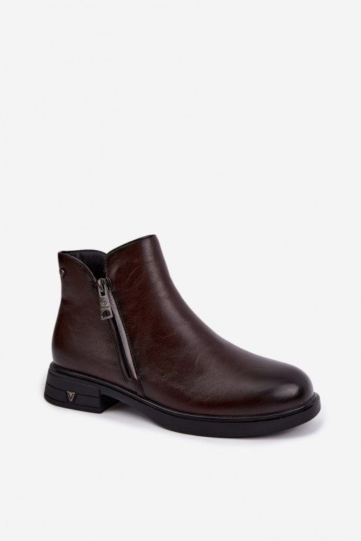 Botines cálidos de cuero natural para mujer Vinceza 133112 chocolate