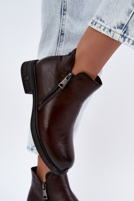 Botines cálidos de cuero natural para mujer Vinceza 133112 chocolate
